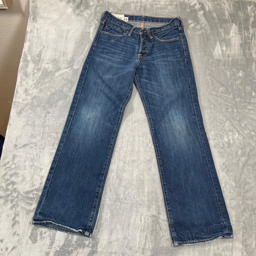 Abercrombie Kilburn Low Rise Bootcut Jeans Blue 100% Cotton Button Fly Size 14